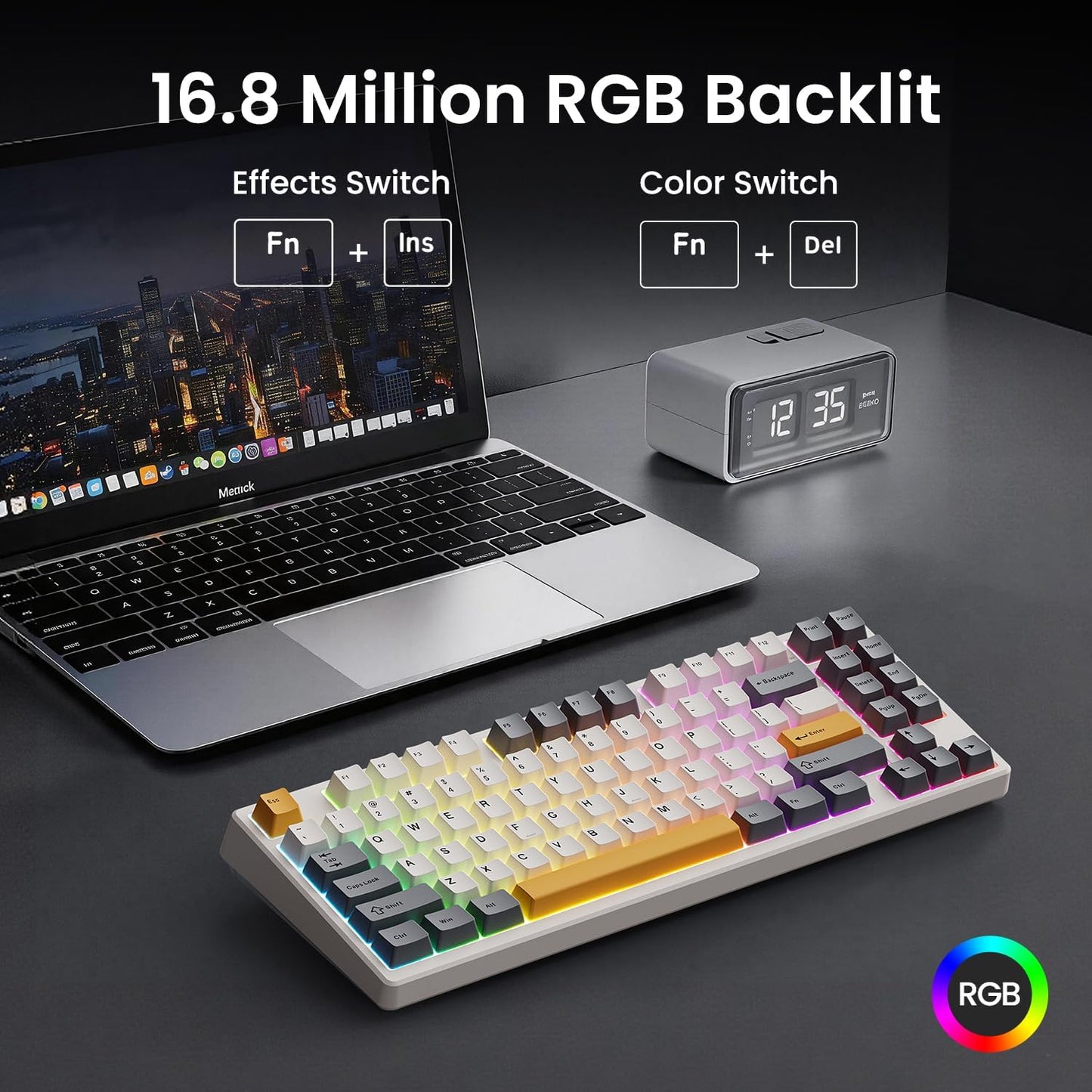 Kisnt KN85 Wireless Mechanical Keyboard, 75% Layout, Bluetooth/2.4GHz/USB-C, Custom RGB Backlit, Hot-Swappable Linear Switch, Creamy Sound for Gaming/Typing (Retro Beige)
