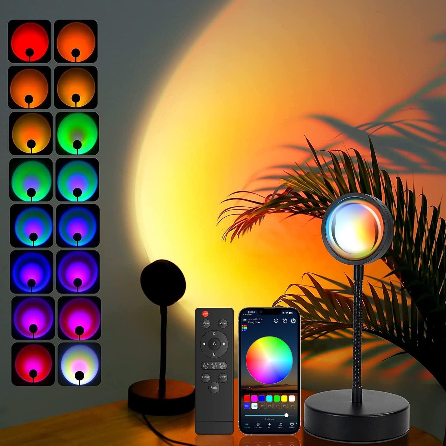 JIMEI Sunset Lamp Projector Led Lights for Bedroom Night Light RGB Lights Sun Sunlight Sunrise Lamp Mood Lighting Home/Room Decor Gifts for Women,Tabletop Multicolor