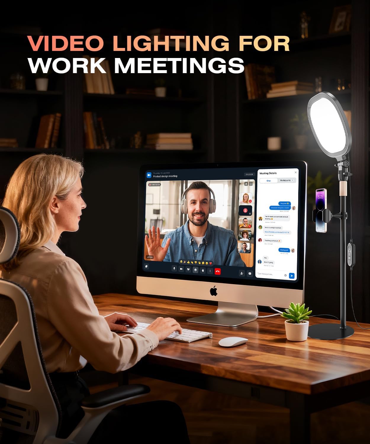 PQRQP Ring Light for Desk, Soft Lighting for Zoom & Video Calls, Selfie Light with Stand & Phone Holder, CRI 97+ Webcam Light for Recording, Streaming, Home Office