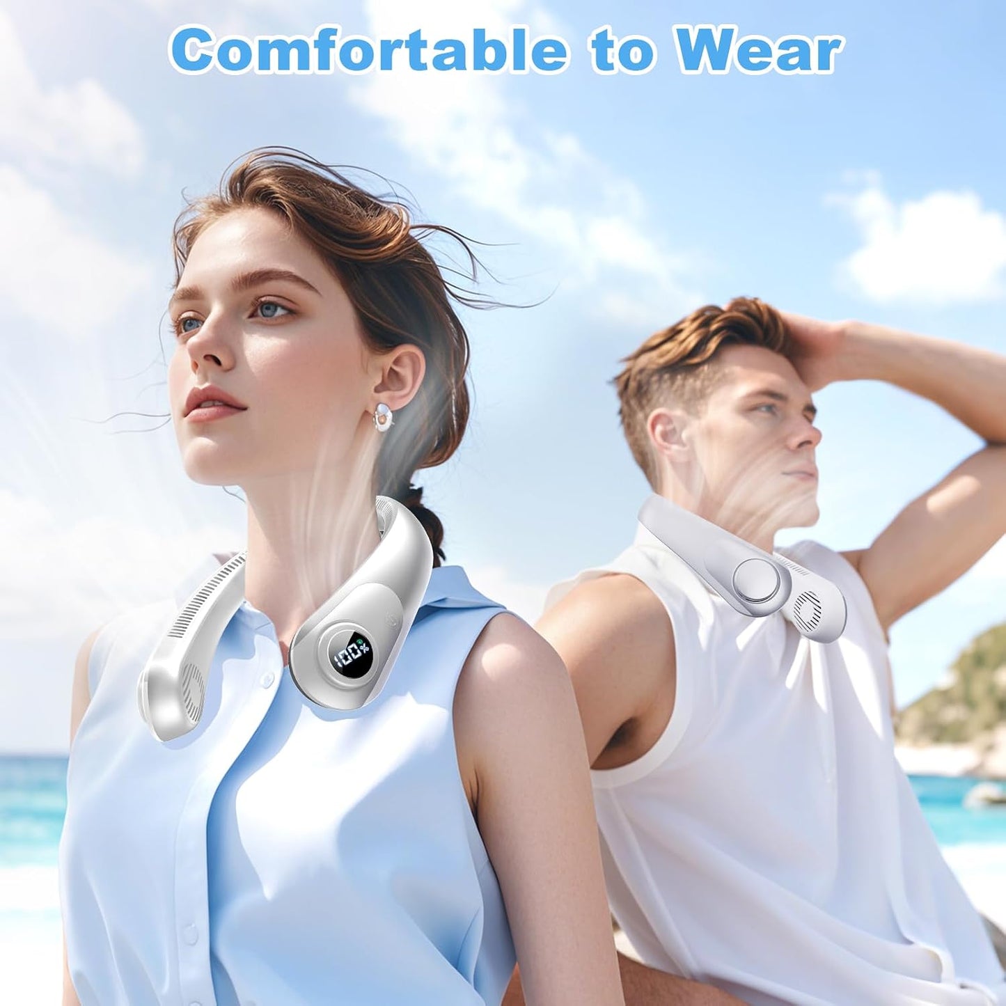 Portable Neck Fan that Blow Cold Air, LED Display, Rechargeable Hands-Free Wearable Cooling Personal Fan, 5 Speed, Neck Support, Bladeless Neck Air Conditioner, Gifts for Women/Men, Hot Flashes
