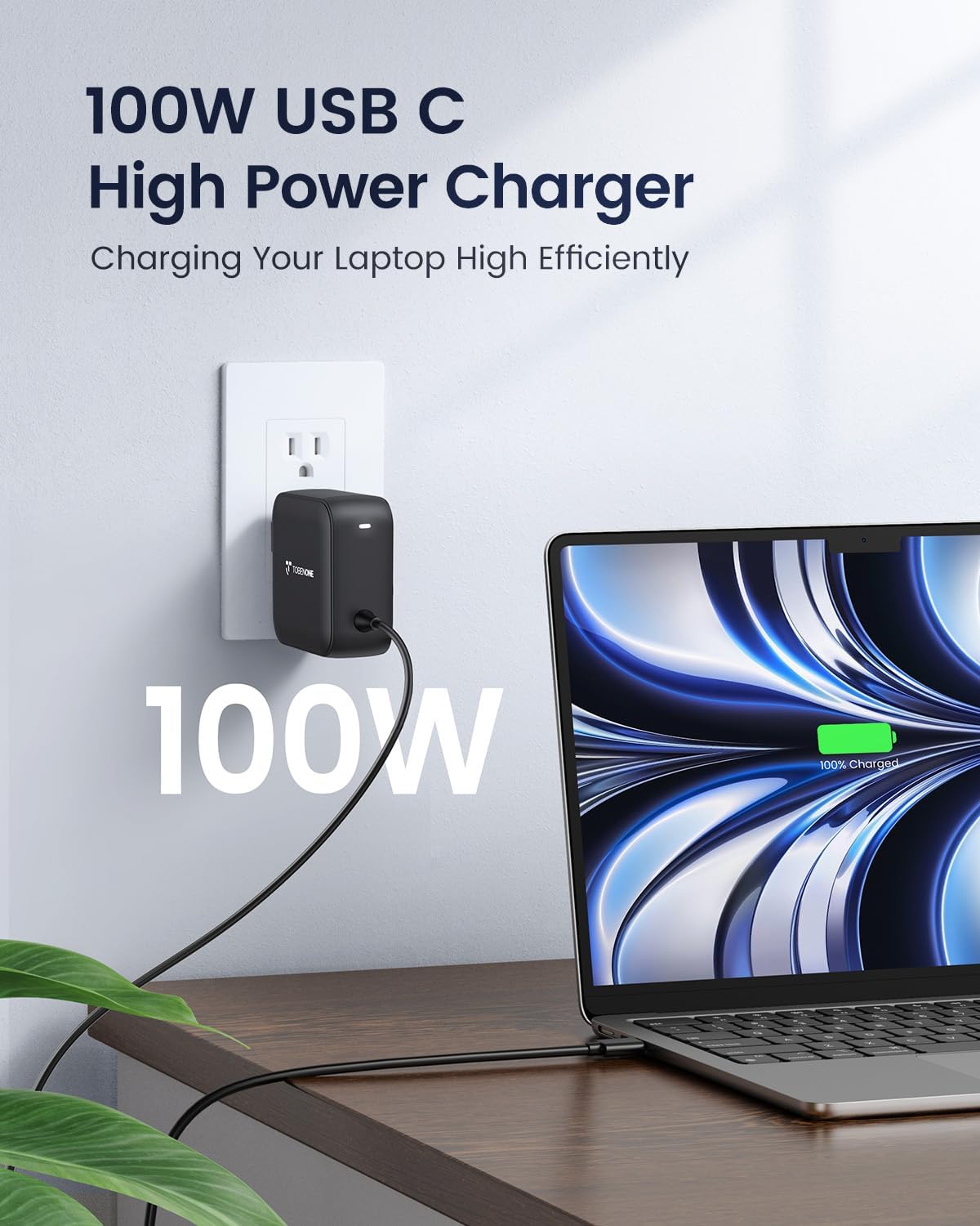 TobenONE 100W USB C Laptop Charger, Universal GaN III Power Supply Adapter | Replacement Foldable, Fast Charger PD3.0 for MacBook, HP, Lenovo, Asus, Steam Deck, and All Type C Devices, 5ft Cable