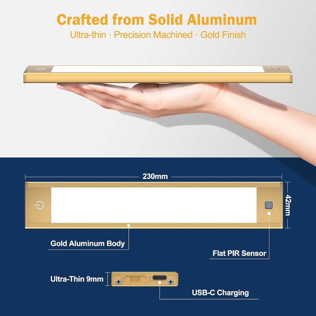 V4light Motion Sensor Cabinet Light, Rechargeable, Dimmable, 2Pcs, 9in