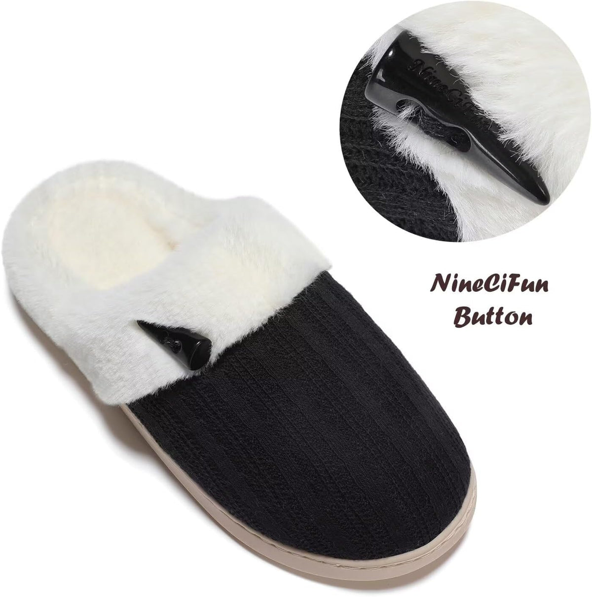 NineCiFun Women's Slip on Fuzzy Slippers Memory Foam House Slippers Outdoor Indoor Warm Plush Bedroom Shoes Scuff with Faux Fur Lining