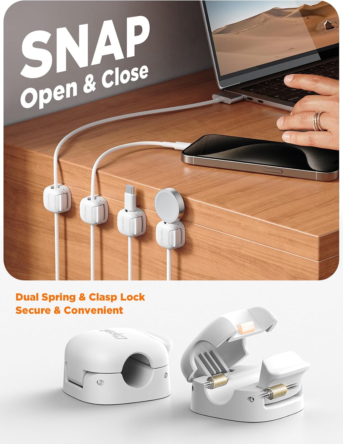 6Pack Cord Organizer, Spring Cable Clips [1s Lock] Cord Holder for Nightstand Car Home Office Desk Accessories Cubicle Decor for Women Men Guys Girls College Dorm Room Essentials Cute School Supplies