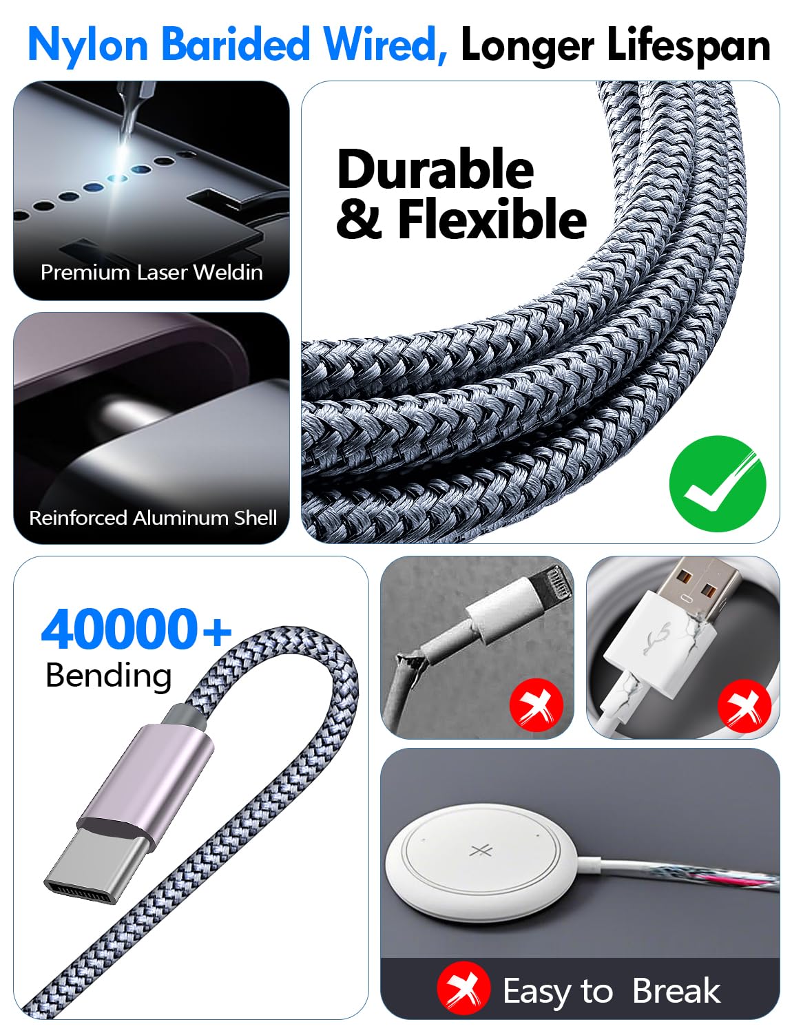 2Pack Travel Essentials for Apple Watch Charger,3-in-2 Multi Charging Cable | Cruise Vacation Camping Essentials for iPhone Charger,Type C/Lightning for iWatch,iPhone 17-12,Xbox Series X&S-4FT Gray