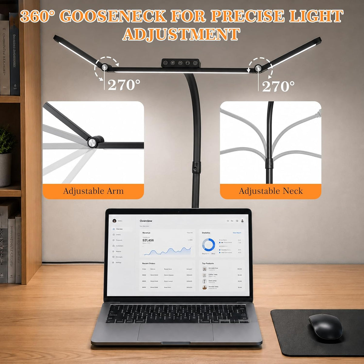 Desk Lamps for Home Office with Clamp, Architect LED Lights (Black)
