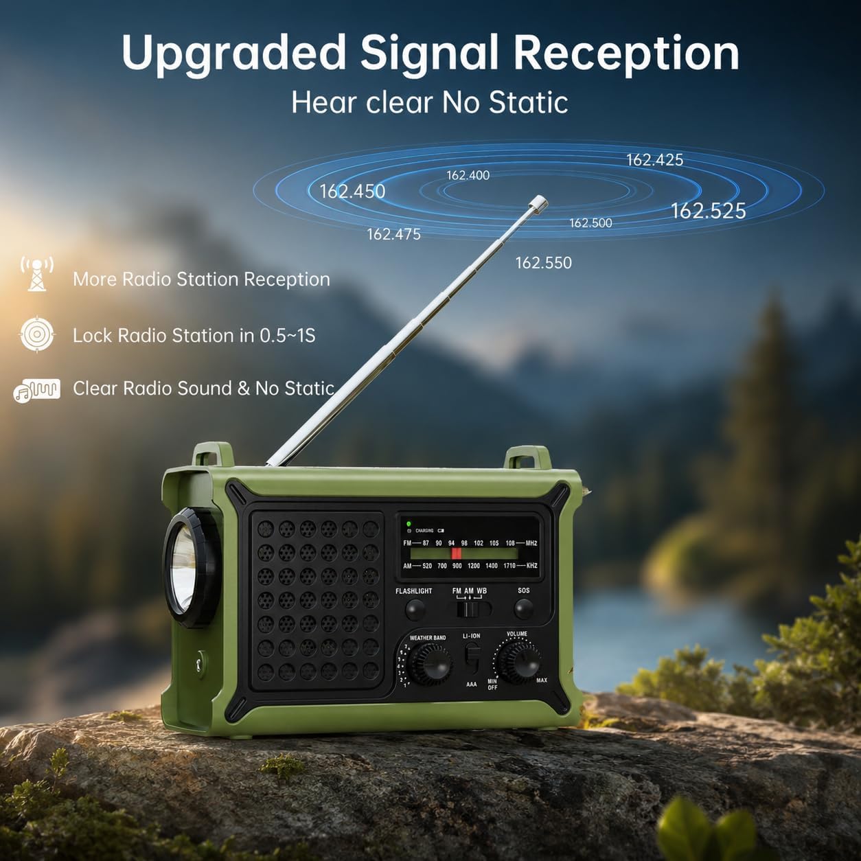 12000mAh/44400mWh Emergency Radio, NOAA Weather Radio, Hand Crank & Solar | Clear Signal, AM/FM Portable Radio, AC Input, Rechargeable Battery, Flashlight and SOS for Outdoor Survival and Power Outages