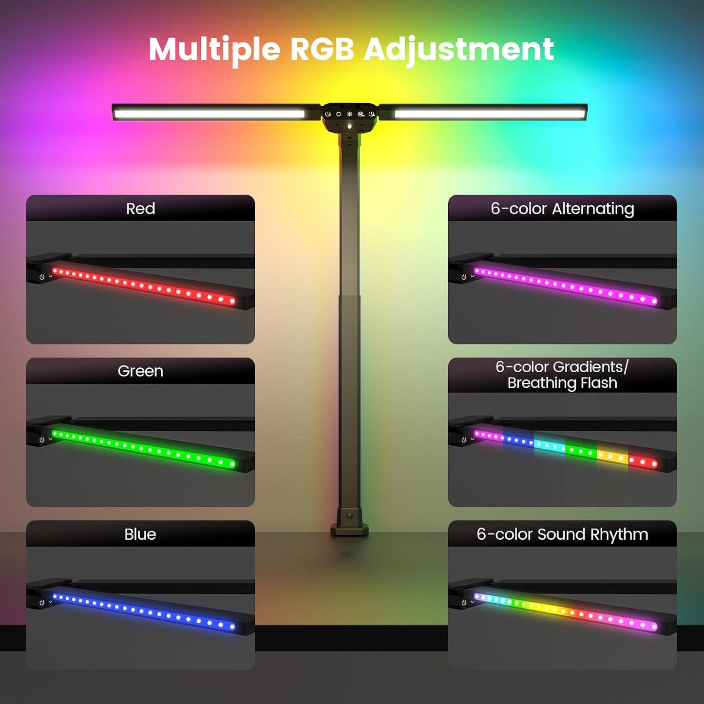 SIBRILLE Upgraded LED Desk Lamp for Home Office with RGB, Rotatable Computer Desk Light with Remote, Tall Table Lamp with Clamp for Working, Dimmable Dual Head Task Lighting for Monitor PC, 22W