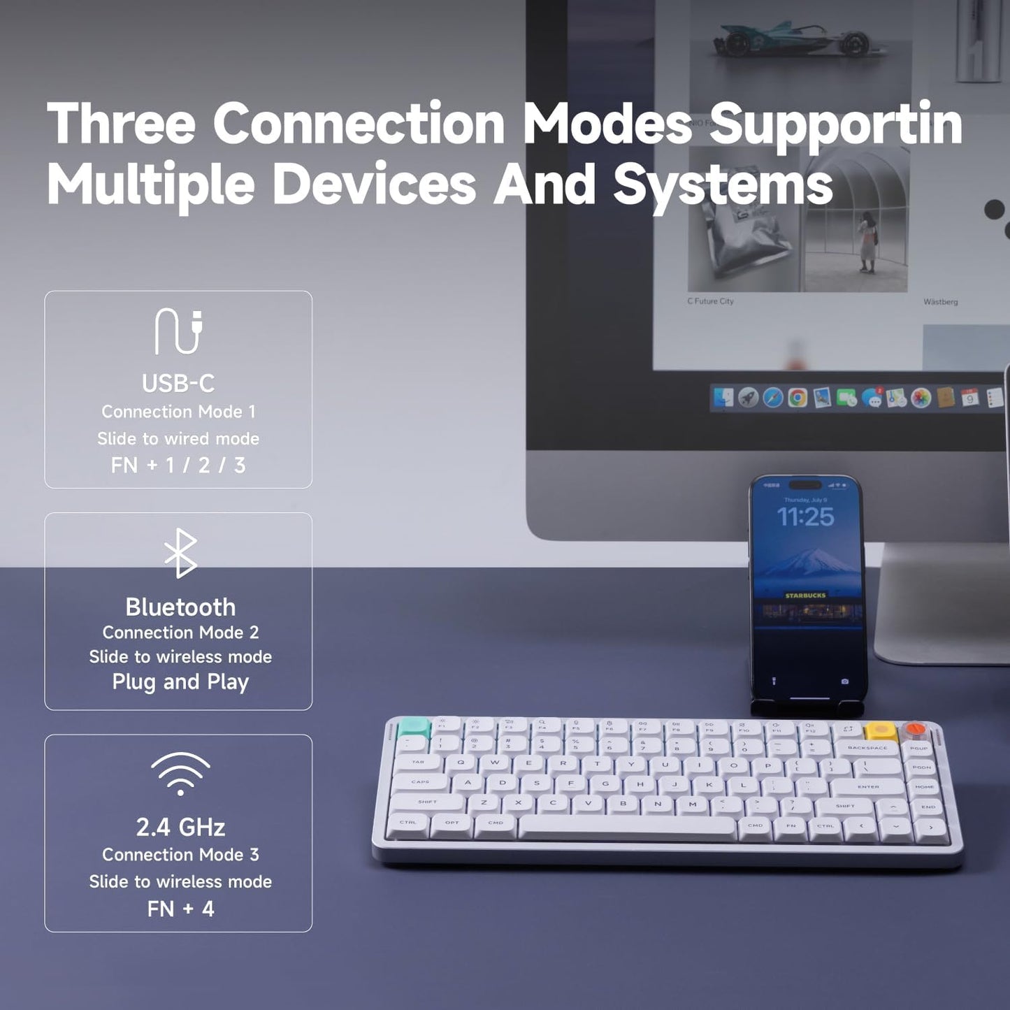 nuphy Air75 V3 Mechanical Keyboard with Knob, White-Red Nano Switches | 75% Low Profile keyboard, Hot-Swap, for Mac, Windows, Bluetooth/2.4GHz/USB-C, Wireless keyboard, RGB Backlit, PBT keycaps