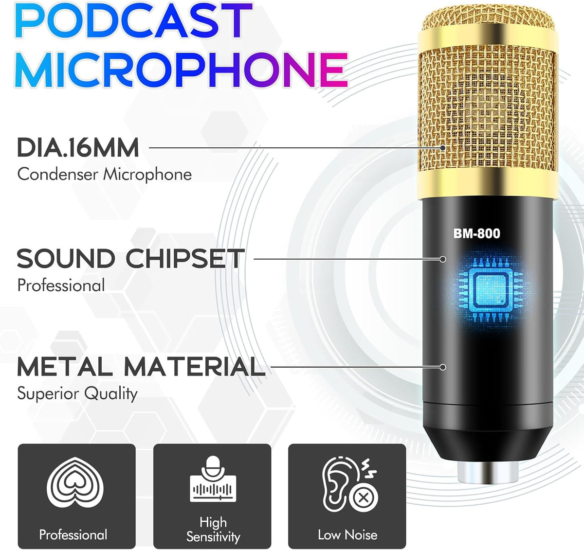 Podcast Equipment Bundle, F998 Sound Card with BM-800 Microphone | Podcast Equipment with Audio Mixer, Recording Studio Equipment for Podcasting Singing Gaming Live Streaming YouTube Tiktok