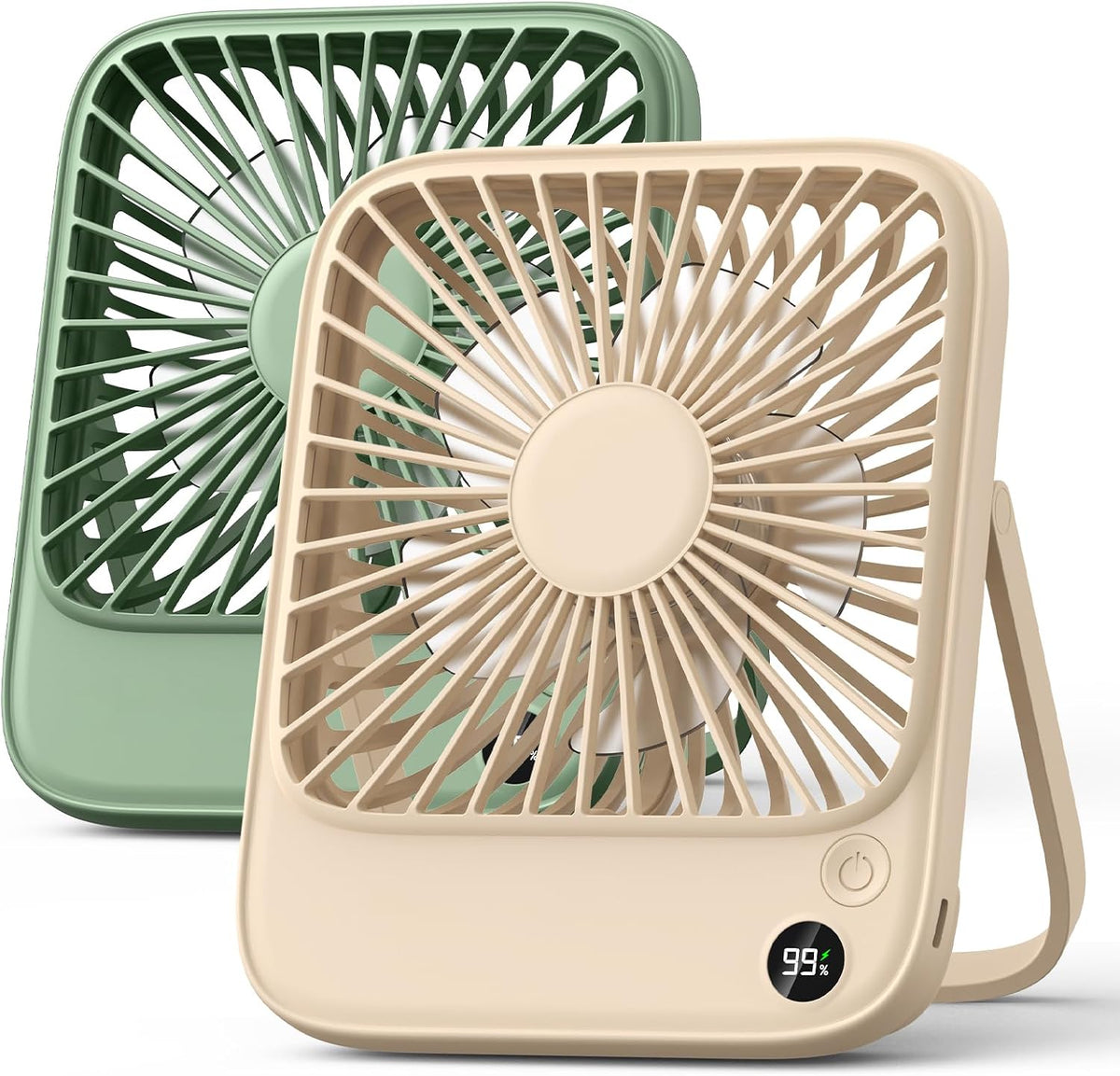 TOPK 2 Pack Portable Desk Fan 5000mAh, Quiet, Ultra-Thin | Rechargeable Fans, 4-Speed Quiet, LED Display For Office, Bedroom, Cruise & Travel