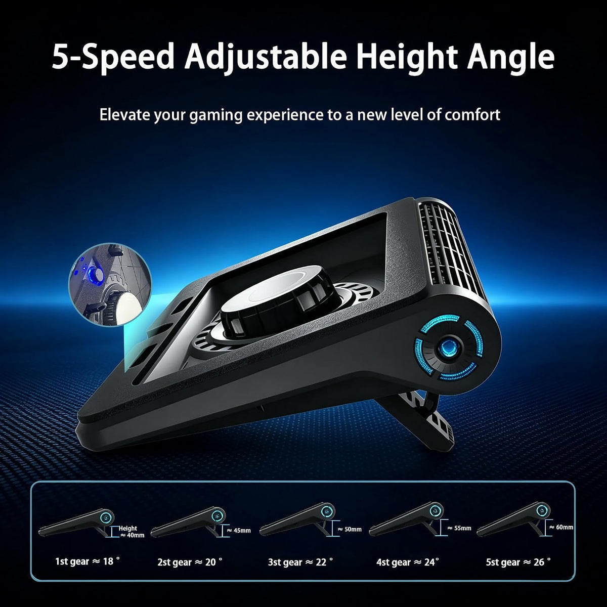 Gaming Laptop Cooling Pad with 5-Fan &Thermoelectric Cooler，Double Cooling
