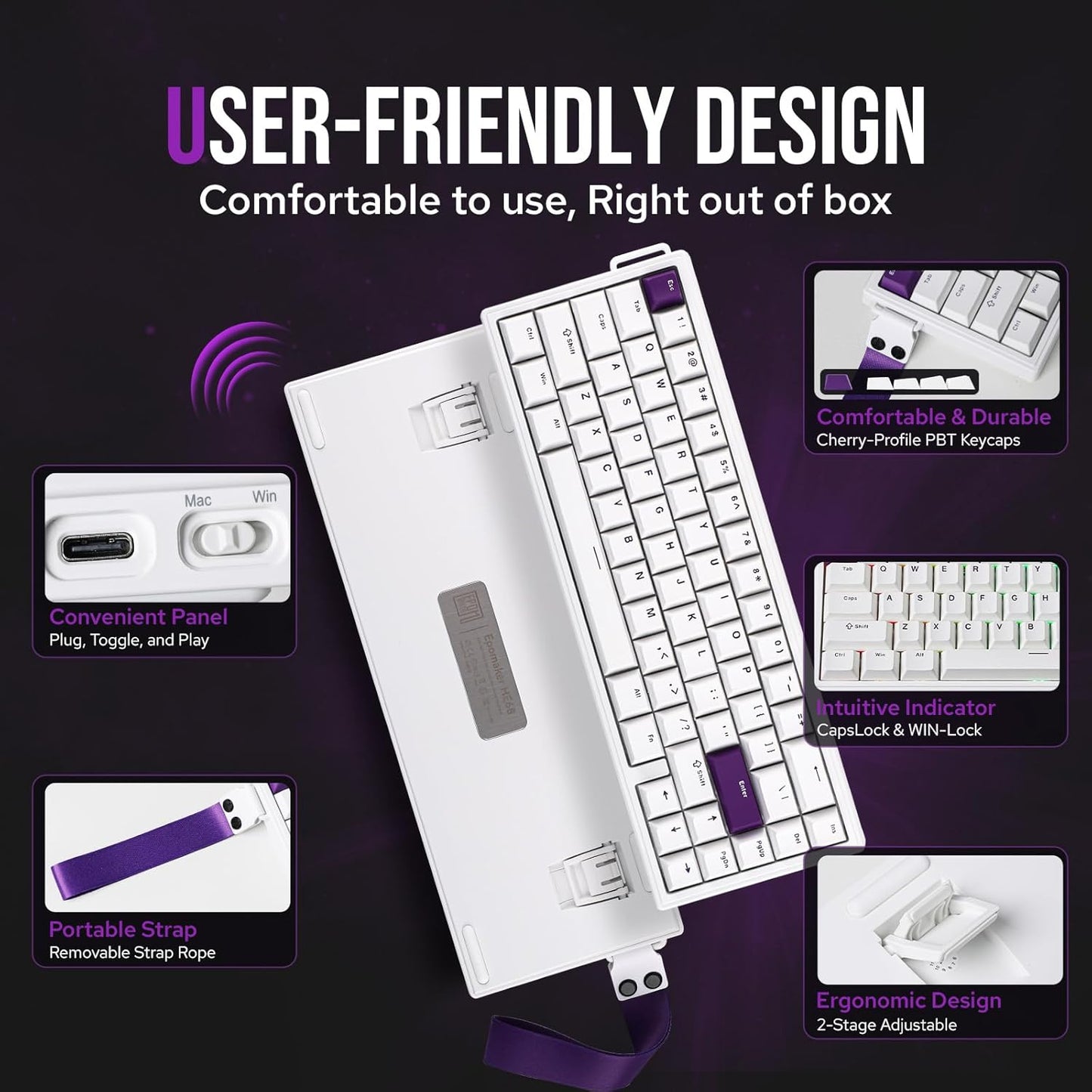 EPOMAKER HE68 Hall Effect Keyboard, 8000hz Polling, 0.01mm Adjustable Trigger, 0.125ms Latency, Creamy Gasket, Snap Key, SOCD, RGB, Wired Magnetic Gaming Keyboard for Mac/PC (White)