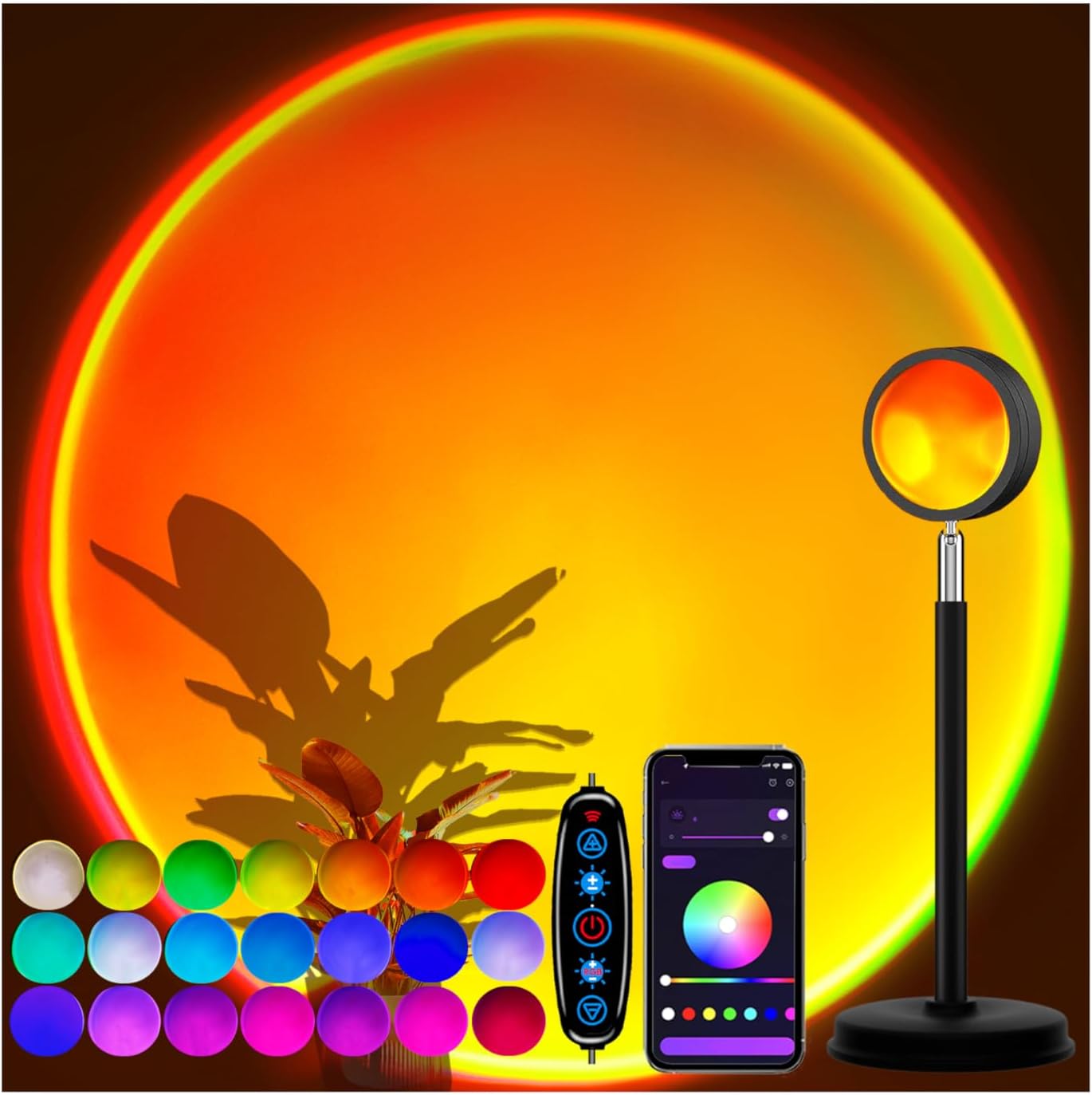 Sunset Lamp Projector with APP Control - 21 Color Changing LED Sunset Light, 180° Adjustable for Photography, Bedroom Decor, Party, Wedding, Mood Lighting