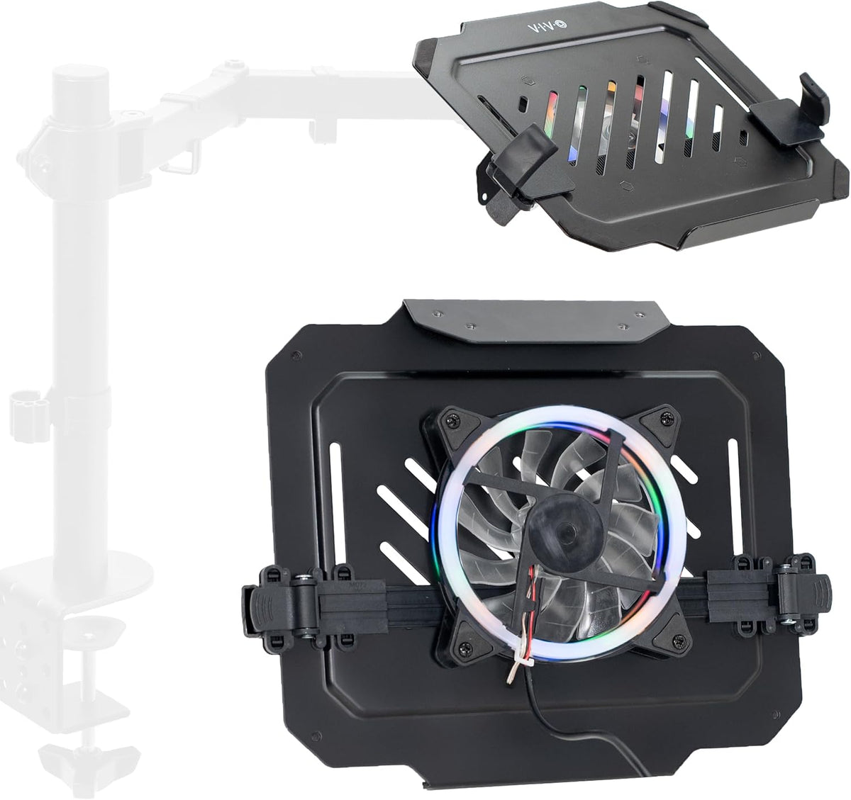 VIVO Universal Adjustable 12 to 15.6 inch Laptop Notebook Tray with RGB Fan, Fits VESA Compatible Monitor Arms, Black, STAND-LAP5F