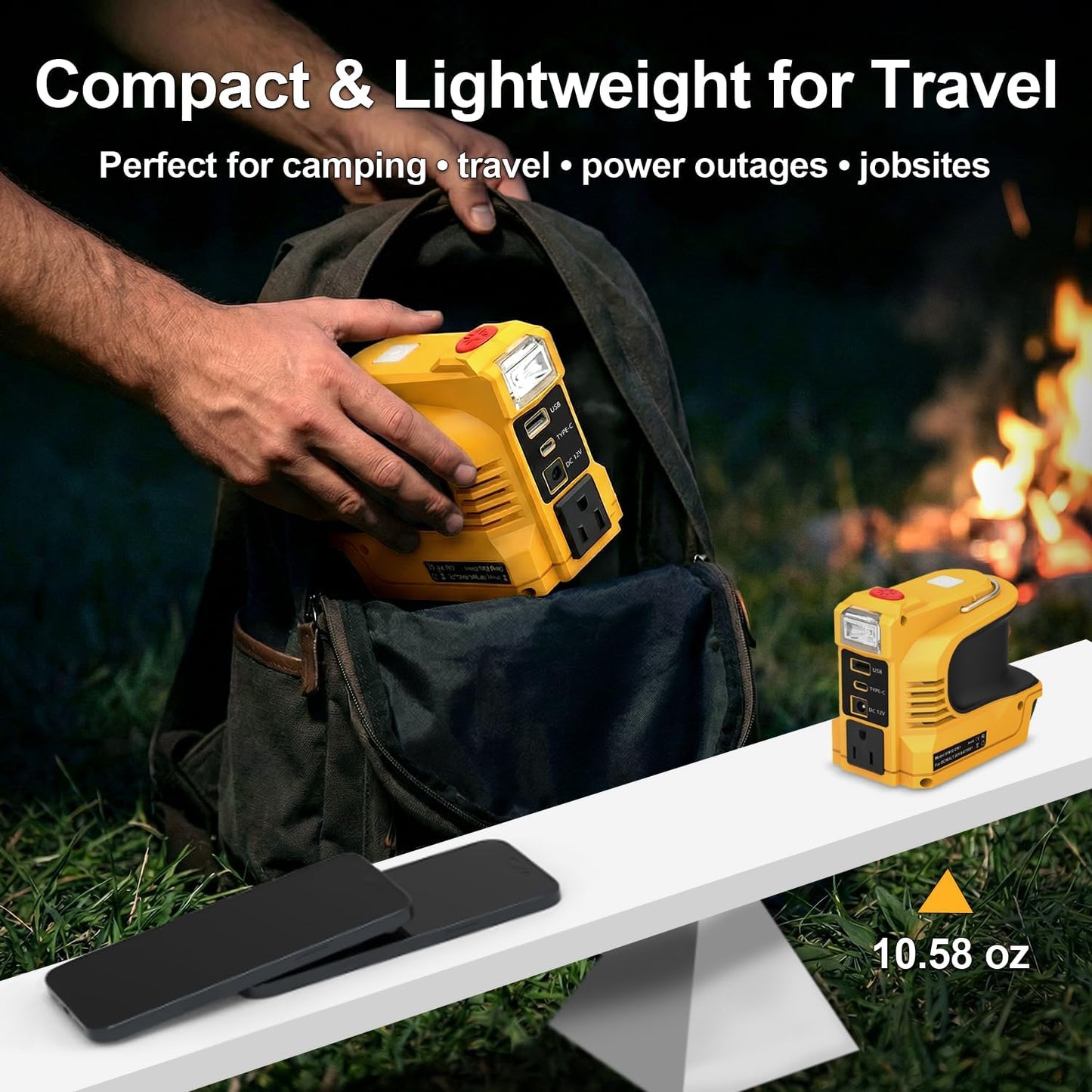Real 220W Power Inverter Compatible with DeWalt 20V Battery, DC 20V to AC 110V-120V Portable Power Station with 1 AC Outlet, 1 USB & Type-C, 1 12V DC & 200LM LED (No Battery)