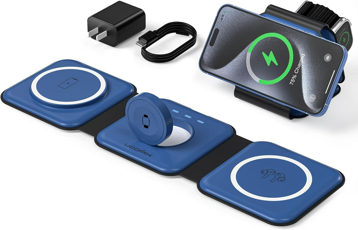 3 in 1 Charging Station for Multple Devices,Foldable 3 in 1 Wireless Charger for Travel,Nano Wireless Charging Station for iPhone16 15 14 13 12 Pro Max/Watch 10 9 8 7 6 5 4 3 Ultra/AirPod Pro