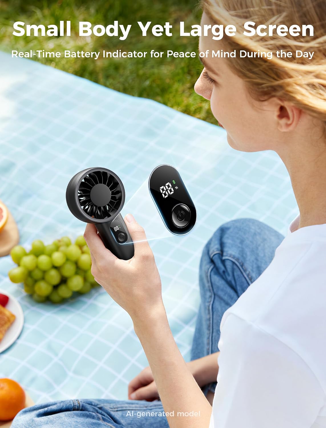 Aecooly Mighty Portable Fan, Powerful Handheld Fan, USB Rechargeable | [10H Max Cooling Time], Mini Personal Battery Powered, Pocket for Travel, Summer, Gifts for Women, Girls -Black