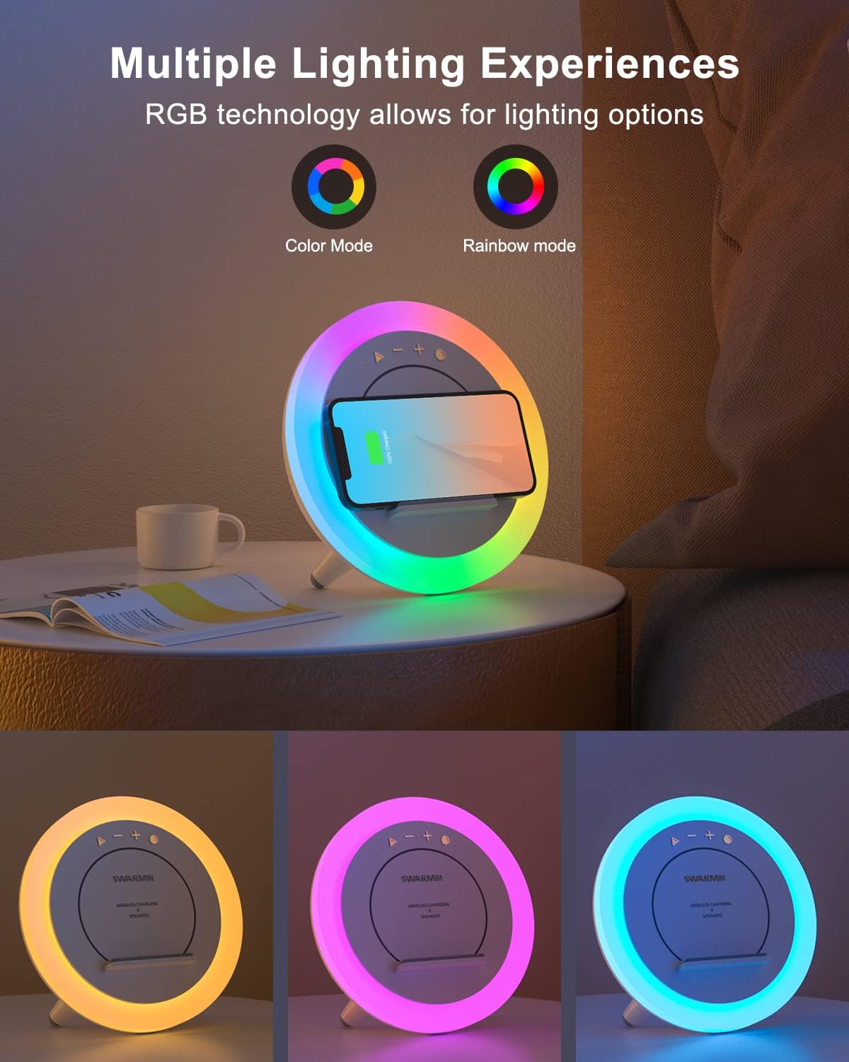 Swarmir Bluetooth Speaker with Lights, Wireless Charging Speaker, Best Birthday Gift Ideas Teenage,Applicable for Bedroom/Teen Girl Gifts