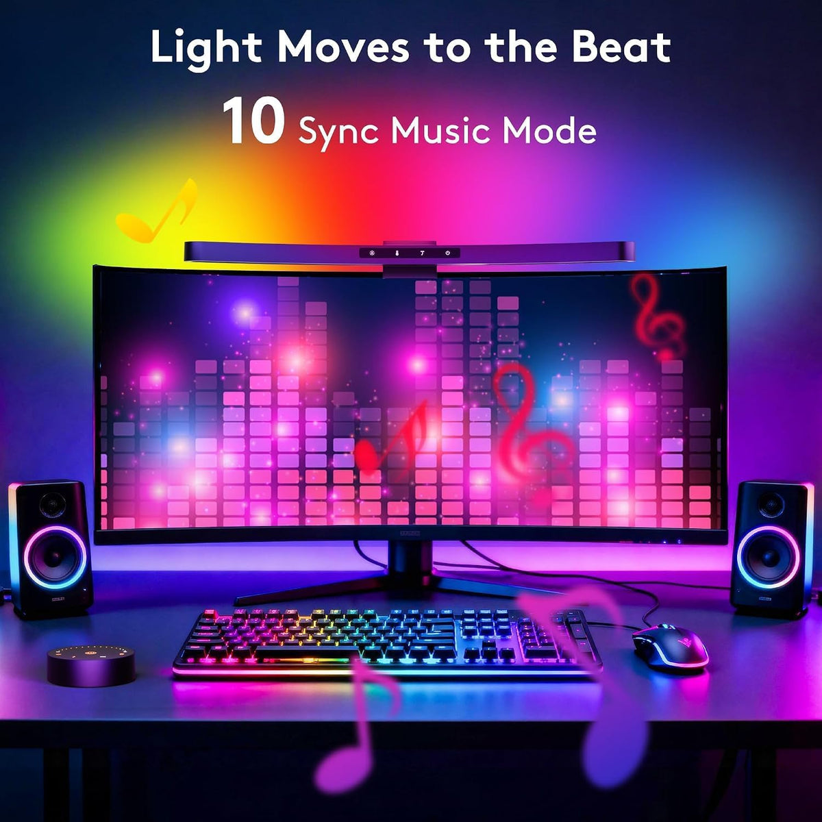 Quntis 17.7'' Curved Monitor Light Bar RGB Backlight with Music Sync, Black