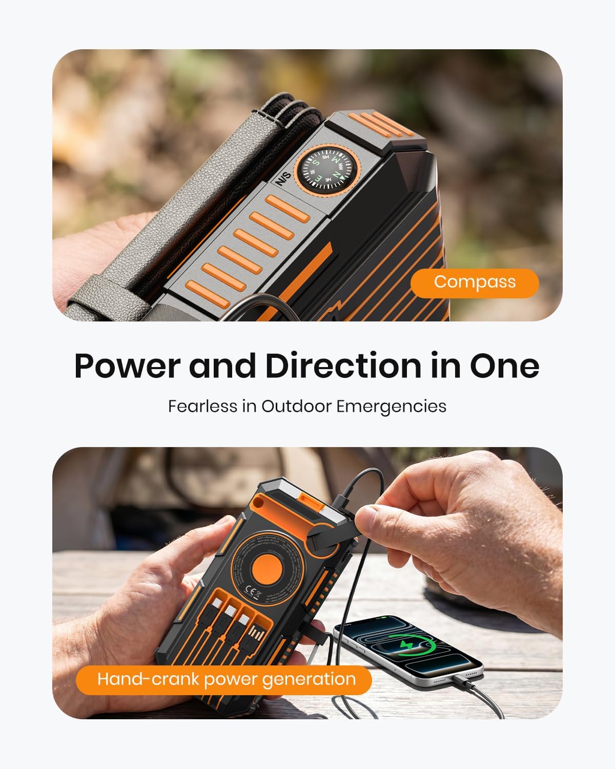 FEELLE Solar Power Bank 50000mAh Magnetic Portable Charger with Hand Crank | Built in 4 Cables & 4 Solar Panels, PD QC 3.0 Fast Charging Battery Pack, Flashlight for Outdoor, Charge 6 Devices at Once