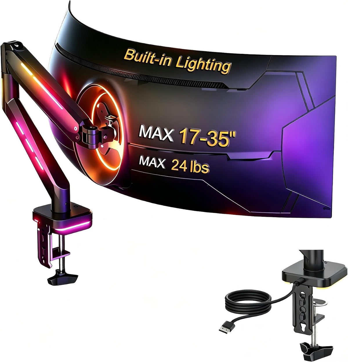 Suptek Single RGB Monitor Mount for 17-34-35'' Screen up to 24lbs, Gas Spring Monitor Arm, Full Motion Adjustable Desk Stand, Black, MDXDJ