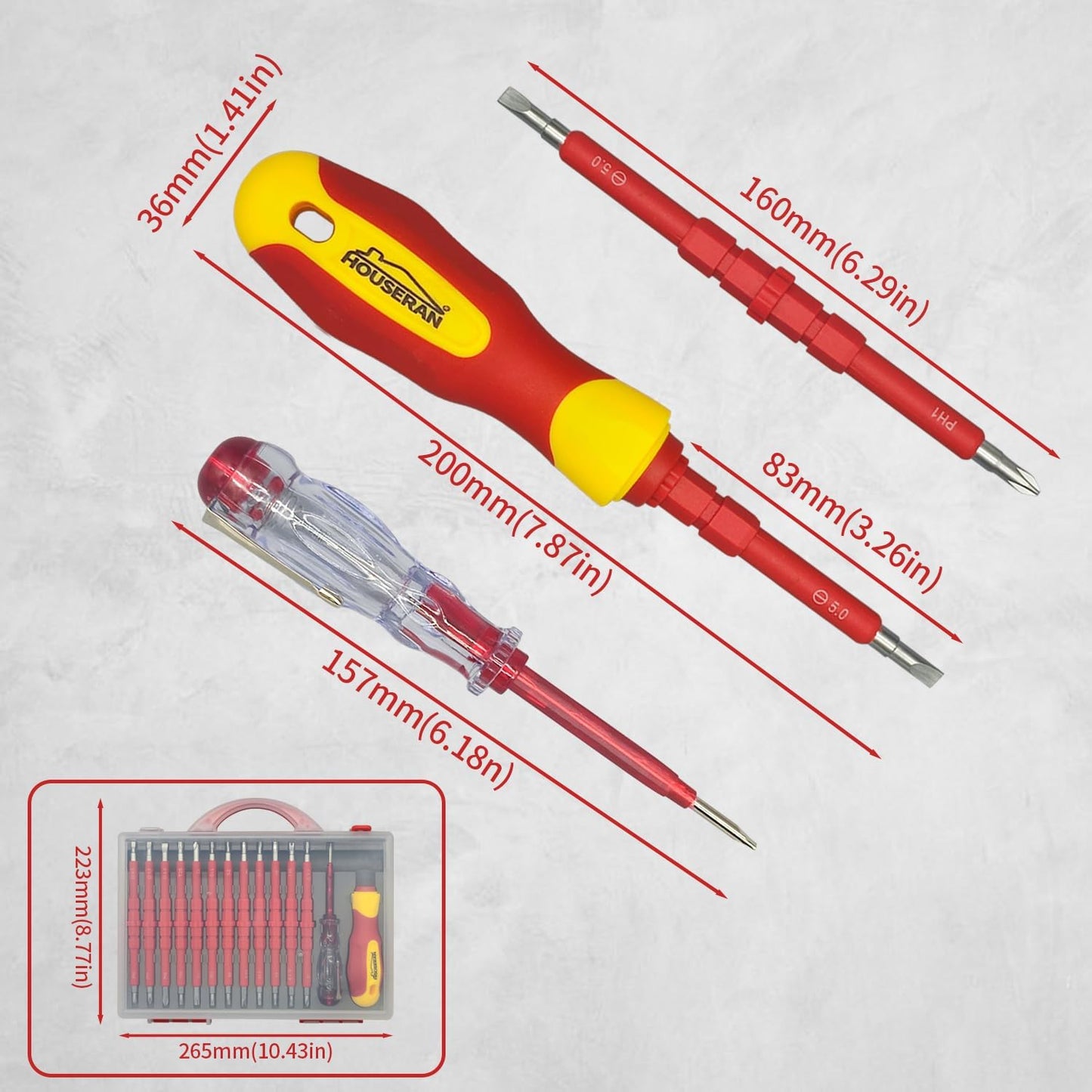 Electrical Screwdriver Set, Insulated Screwdriver, 26 Pcs | Magnetic Tip Electrician Tools Kit with Case, with Interchangeable Blades, Electrical Screwdriver for Men Household Repair