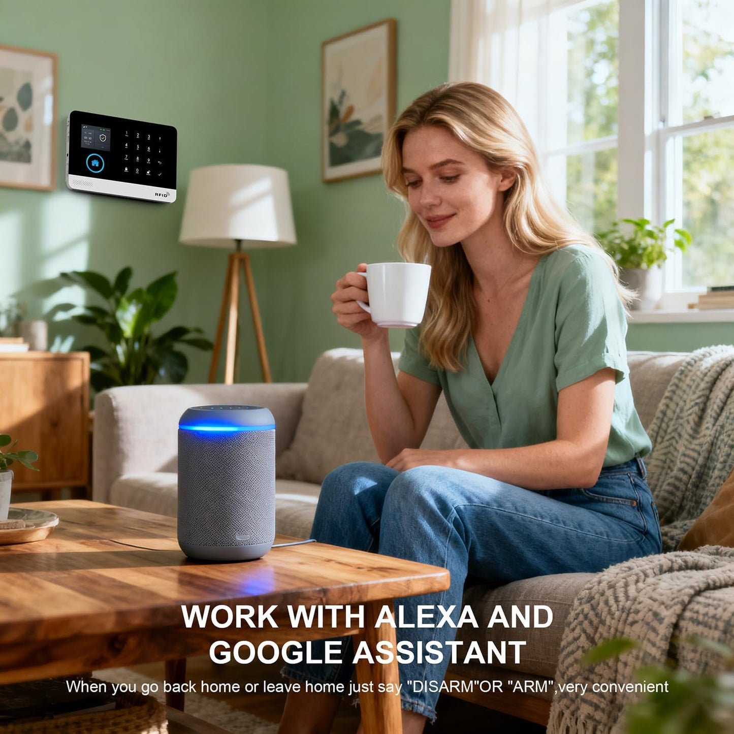 LWOHSI Home Alarm System with LCD Screen,Wireless Home Security Systems with Door Window/Motion Sensors,Loud Siren,GSM 4G /SMS/Tuya APP Alerts,Compatible with Alexa and Google,NO Monthly Fees