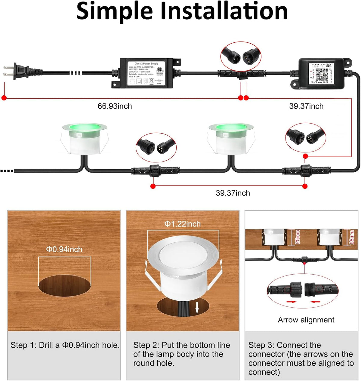 LED Recessed Φ1.22" RGB Deck Lights Outdoor Waterproof 30 pcs with Remote