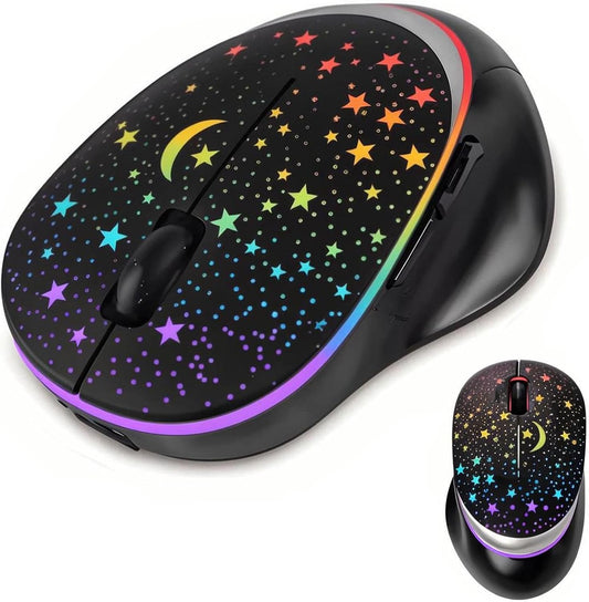 elec Space Bluetooth Wireless Mouse with Starry Sky RGB Backlight&amp; Gradient Breathing Light - Ergonomic Dual Mode Rechargeable Mouse, Type-C Charging - Perfect for Office, Gaming &amp; Travel (Balck)