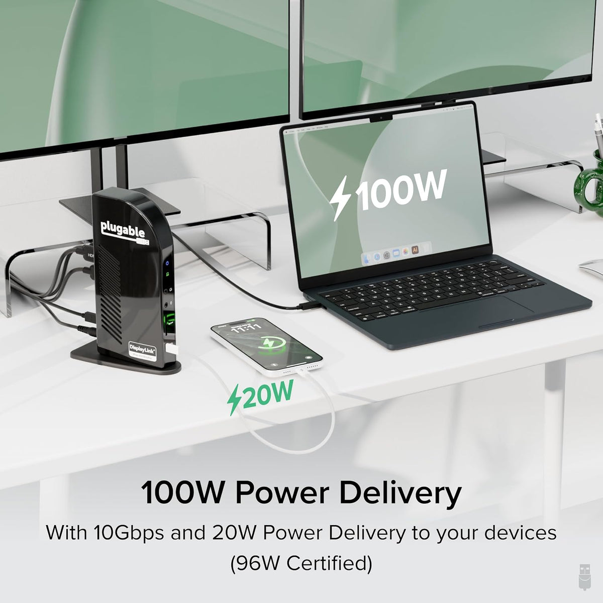 Plugable 14-in-1 USB C Docking Station | 4X HDMI Quad Dock, 100W Charging