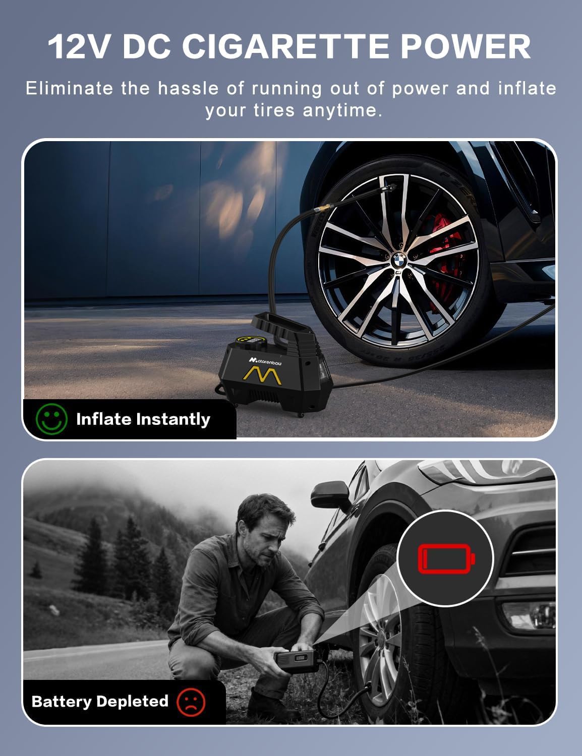 Tire Inflator Portable Air Compressor, Air Pump for Car Tires, 9.84Ft Cord-12V DC-Powered Auto Pump with Digital Pressure Gauge, LED Light-Car Accessories for Car, Motorcycles, Bicycle, Ball, Balloons