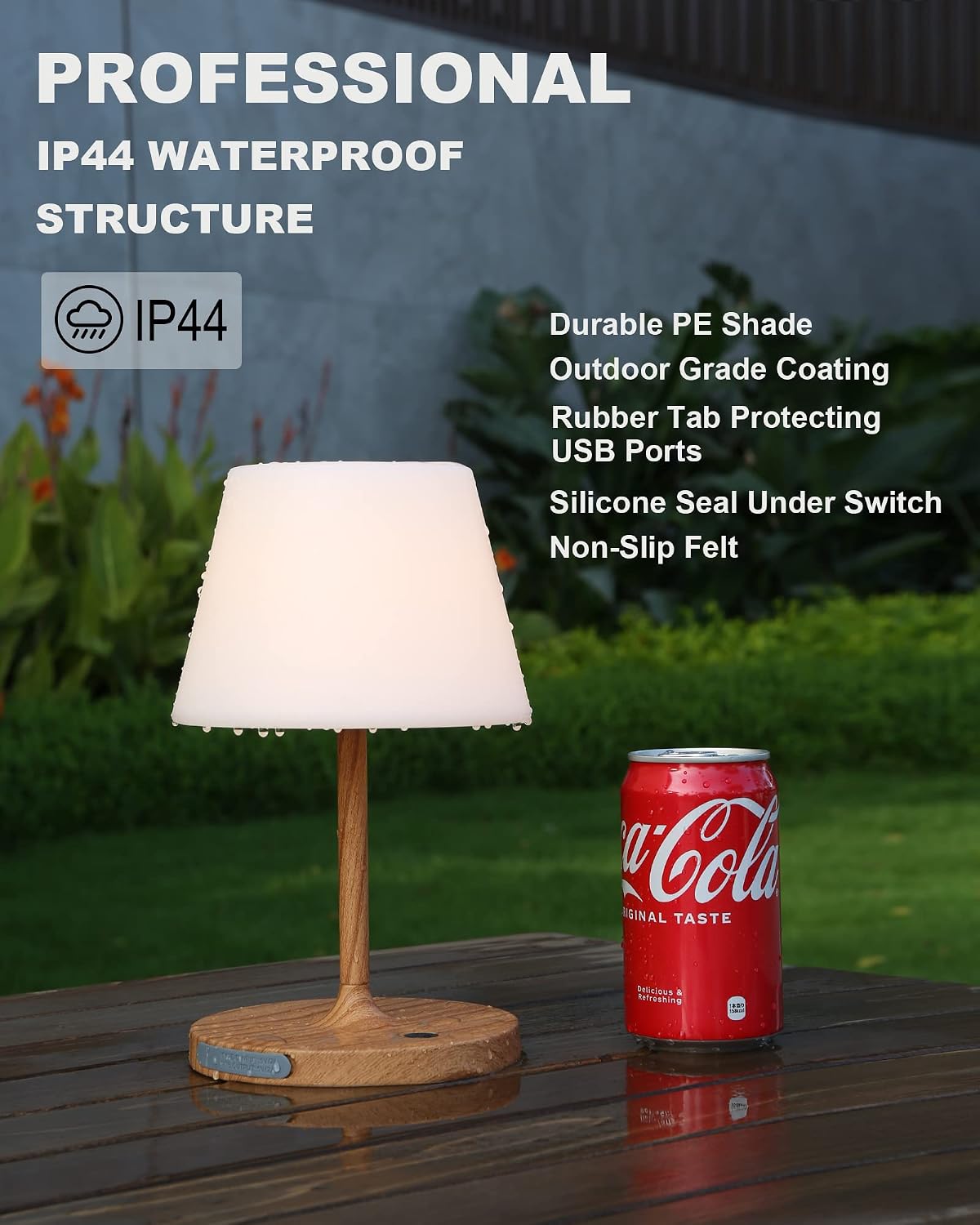 WEILAILUX Outdoor Battery Operated Table Lamp Waterproof, 4000mAh Cordless Table Lamp Rechargeable, Touch Dimmable Desk Lamp, LED Night Light for Patio Camping Restaurant Home (Wood Grain, 9.6in)