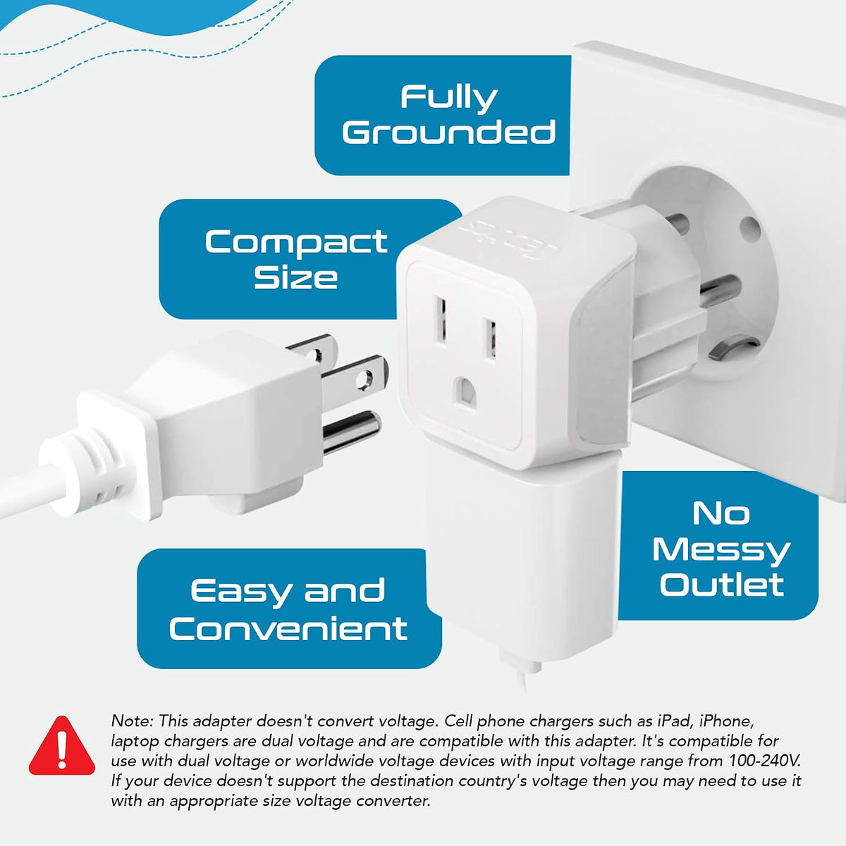 Ceptics Denmark Travel Adapter Plug with Dual Usa Input - Power - Type K (3 Pack) - Ultra Compact - Safe Grounded Perfect for Cell Phones, Laptops, Camera Chargers and More (CT-20)