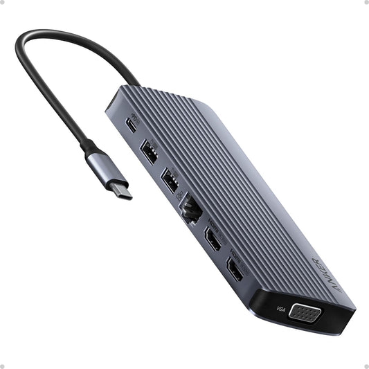 Anker Laptop Docking Station 3 Monitors, 14in1 USBC Hub with Triple Display | Dual 4K HDMI USB C Docking Station, VGA, 80W Max PD, USBA and USBC Data Ports, for Dell XPS and More (Charger Not Included)