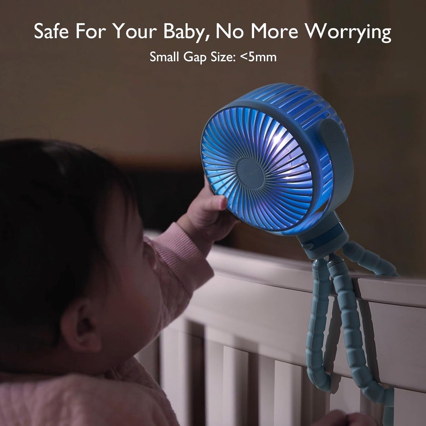 Momcozy 8000mAh Portable Stroller Fan, 27H Ultra-long Battery Life | Detachable 4 Speed 360°Rotate LED Night Light with 2 Modes, USB Rechargeable Handheld Cooling Fan for Travel/Car Seat/Bedroom