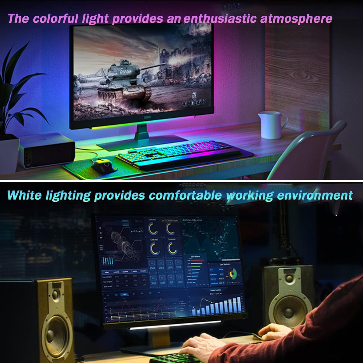 RGB Under Monitor Light Bar, 30cm