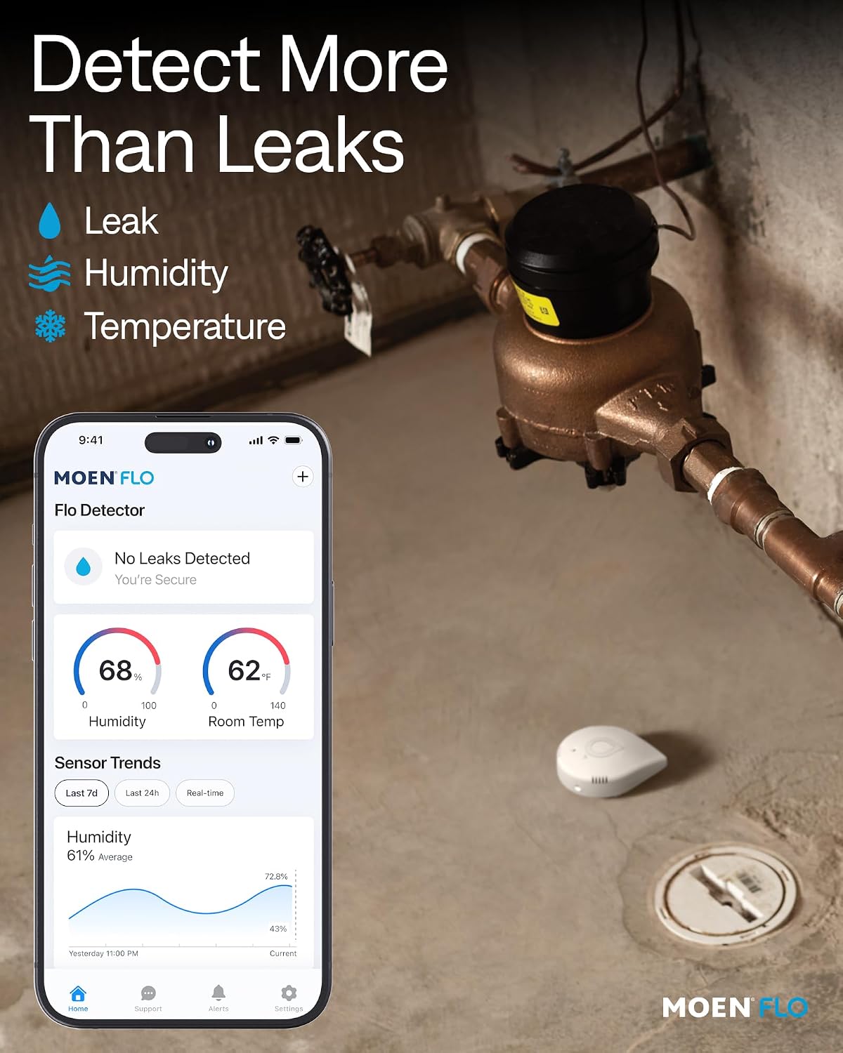 Moen White Flo Smart Water Leak Detector, Water Sensor Alarm for Home, 3-Pack, 920-005
