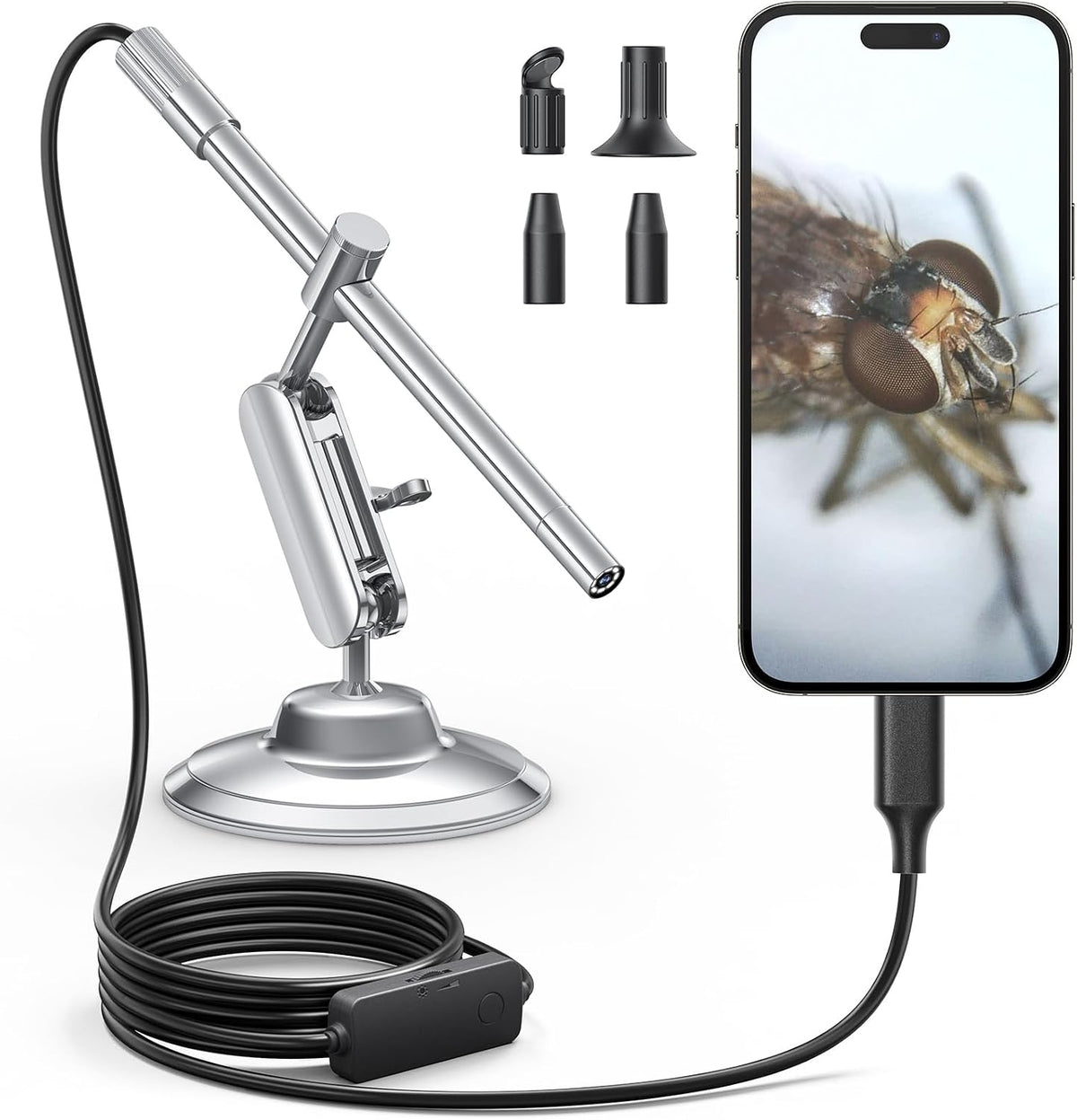 Teslong USB-C Digital Microscope 10X-200X for Coin & Electronics Inspection | Handheld Camera with 8 LEDs & Rotating Metal Stand - Compatible with iPhone 15+ & Android, PC, for Skin, Jewelry, Lab Work