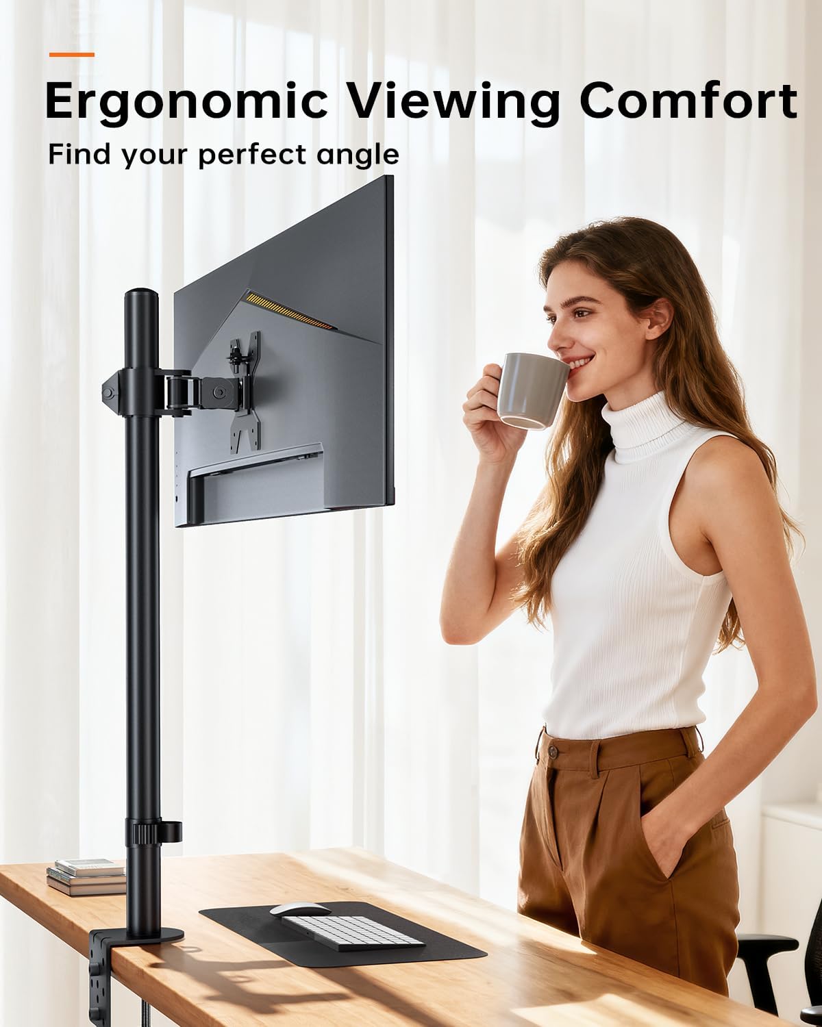 Monitor Arm Desk Mount for 13-27'' Monitors, Single Extra Tall 31.5 Inch Monitor Stand Holds up to 17.6lbs with Swivel, Tilt, Height Adjustable, C-Clamp, 75x75-100x100mm VESA