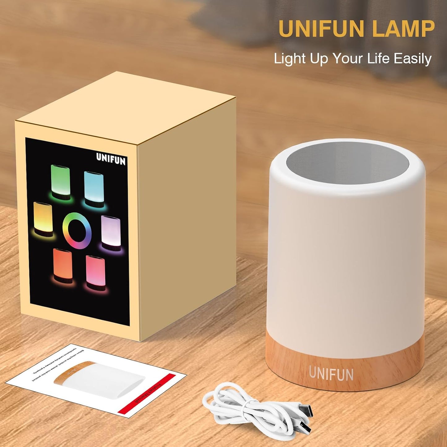 UNIFUN Bedside Touch Lamp Rechargeable Dimmable RGB LED Table Night Light | Easy Touch Control Design , Rechargeable Battery With Portable Cordless, RGB Color Change,Multiple Use for Bedroom, Nursery