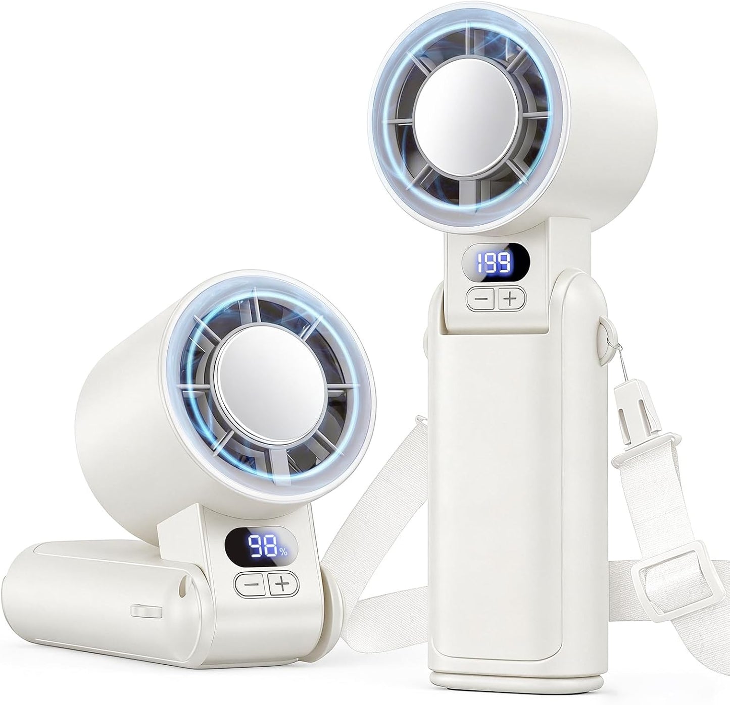 Portable Handheld Turbo Fan, 1-199 Speed Adjustable, White | 4 IN 1 Pocket Design with LED Display, High-Power Motor, Rechargeable Battery, Mini Fans for Indoor/Outdoor/Travel/Work