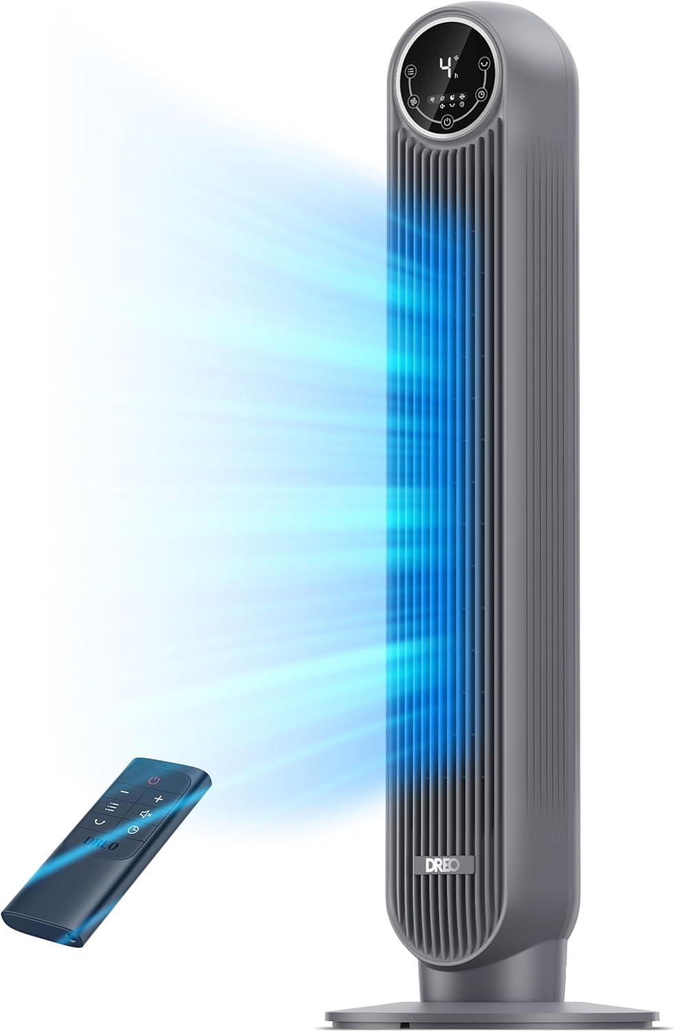 DREO Tower Fan for Bedroom, 25ft/s Velocity Quiet Floor Fan, 90° Oscillating Fans for Indoors with 4 Speeds, 4 Modes, 8H Timer, Bladeless Fan, Standing Fans, Grey, Tower Fan 307 (DR-HTF007)