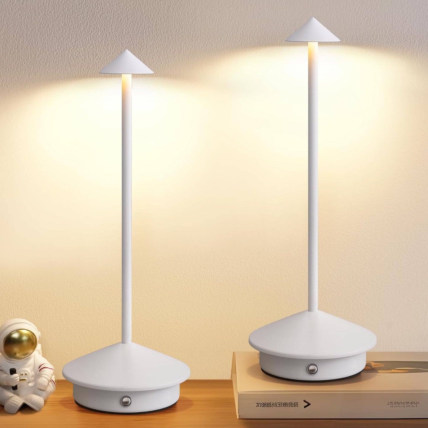 Modern Cordless Table Lamp Set of 2, White Portable LED Desk Lamps | 5000mAh, Rechargeable, Battery Operated Lighting for Bedroom, Dining Room, Restaurant, Coffee Shop, Camping, Night Light