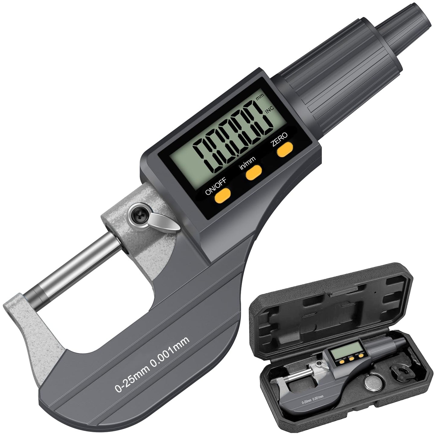 HDLKNAK Digital Outside Micrometer 0-1”, 0.00005"/0.001mm Precision(Blue) | Micrometer Precision Carbide Tipped Measuring Tool, Inch/Metric Dual Reading, Machinist Thickness Gauge with Large LCD