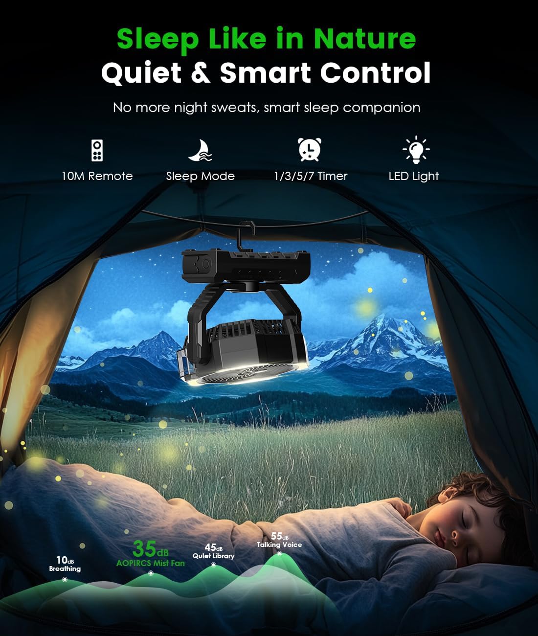 Camping Misting Fan, 24000mAh Portable Battery Powered Fan with Mist, Light | 9oz Water Tank, 2 Mode Last 5H Mister, Rechargeable, 120H Cooling, 4 Speeds, Sleep Mode, for Outdoor Gear, Travel Essentials