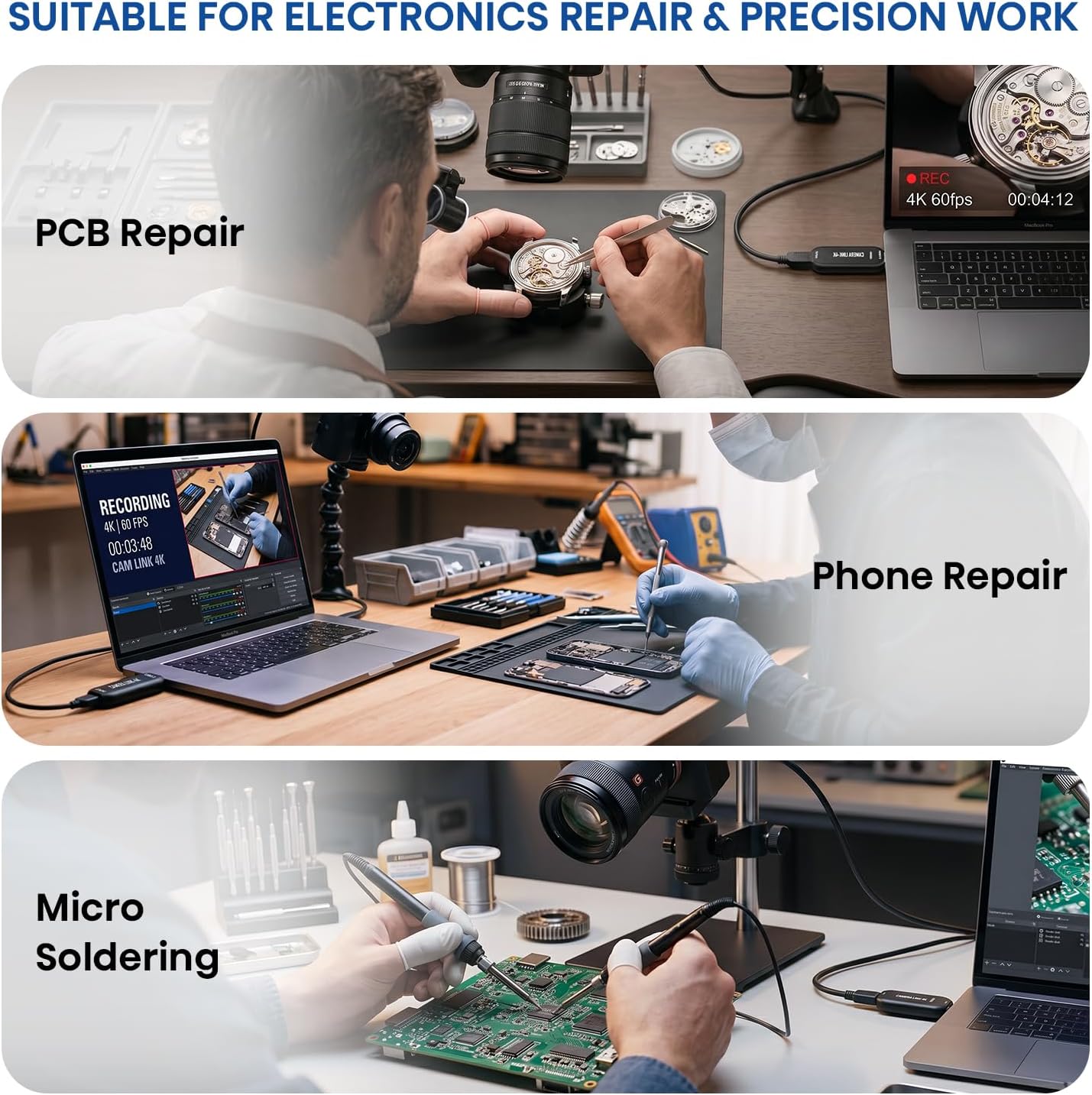 Cam Link 4K USB Capture Card – HDMI to USB 3.0, Plug-and-Play for Microscopes, DSLR, Electronics Repair & Precision Work, Live Streaming & OBS/Zoom, Windows/Mac