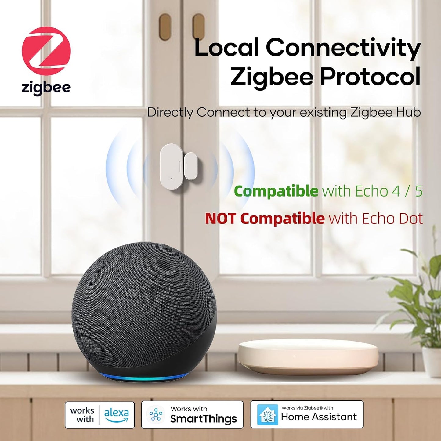4 Pack Zigbee Door Sensor, Mini Smart Contact Sensor for Home Automation, Kid Safety, Compatible with SmartThings, Alexa, Home Assistant, Aeotec, Hubitat, Homey, Zigbee Hub Required