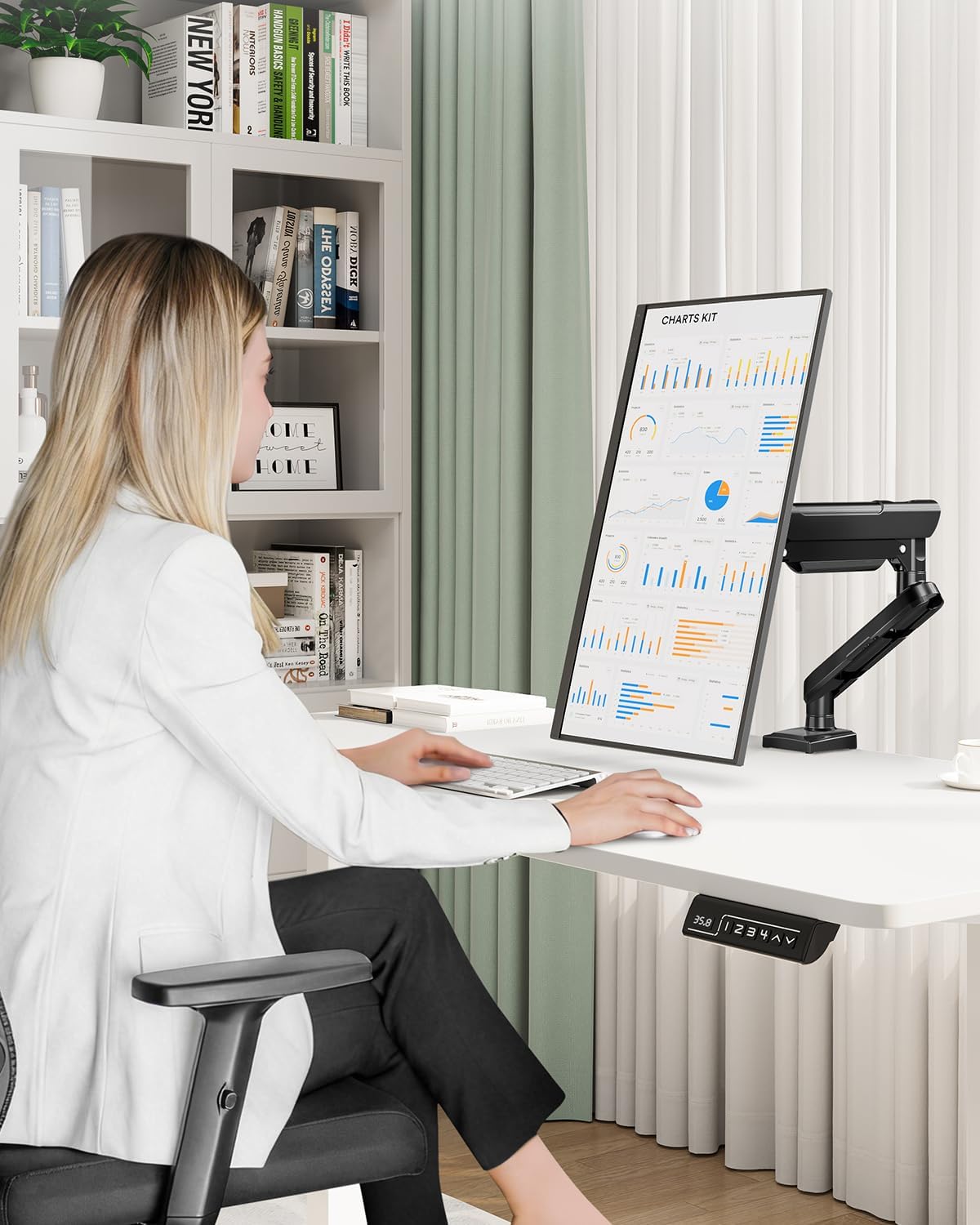 Single Monitor Desk Mount, 13-32 inch Adjustable Full Motion Monitor Arm, Computer Monitor Stand Holder with Clamp and Grommet Base, Fits 4.4 to 22lbs Screens, VESA Mount Bracket, Black, Freelift Pro