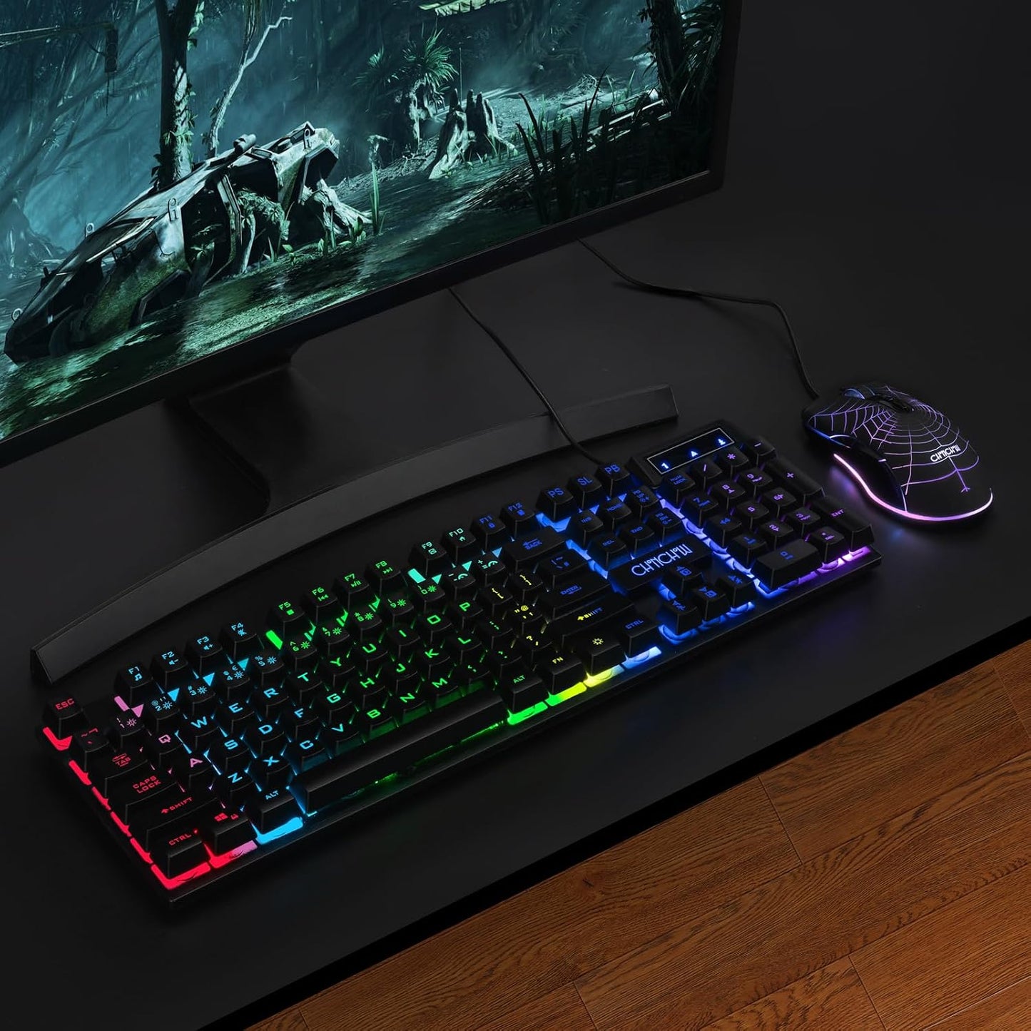 Gaming Keyboard and Mouse 104 Keys for Mac PC PS5 PS4 Xbox One Gamers | RGB Backlit LED Mechanical Feel Keyboard with Multimedia Keys Number Pad, USB Desktop Computer Windows Keyboard